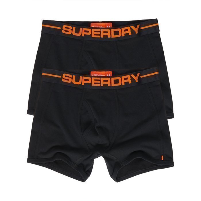 Superdry Men's Sport Boxer Double Pack Black/Black/Orange